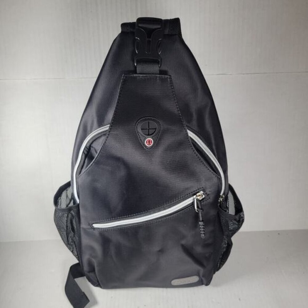 Mosiso Black Hiking Daypack Outdoor Crossbody Athleisure Canvas Sling Backpack